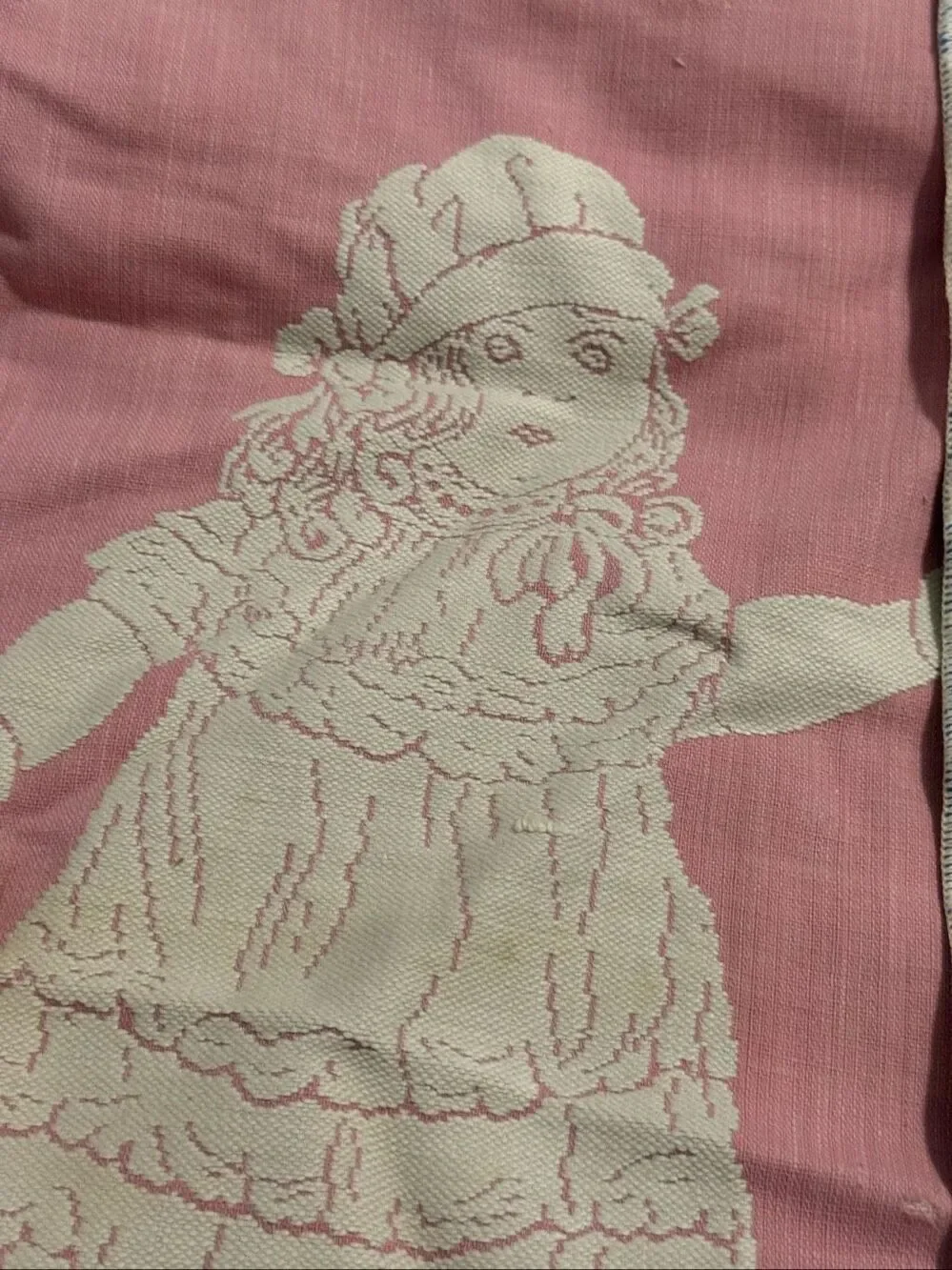 VTG 1930s ERA “DOLLIE STEVENS” TAPESTRY DOLL BLANKET PINK 15 x 21 X 2
